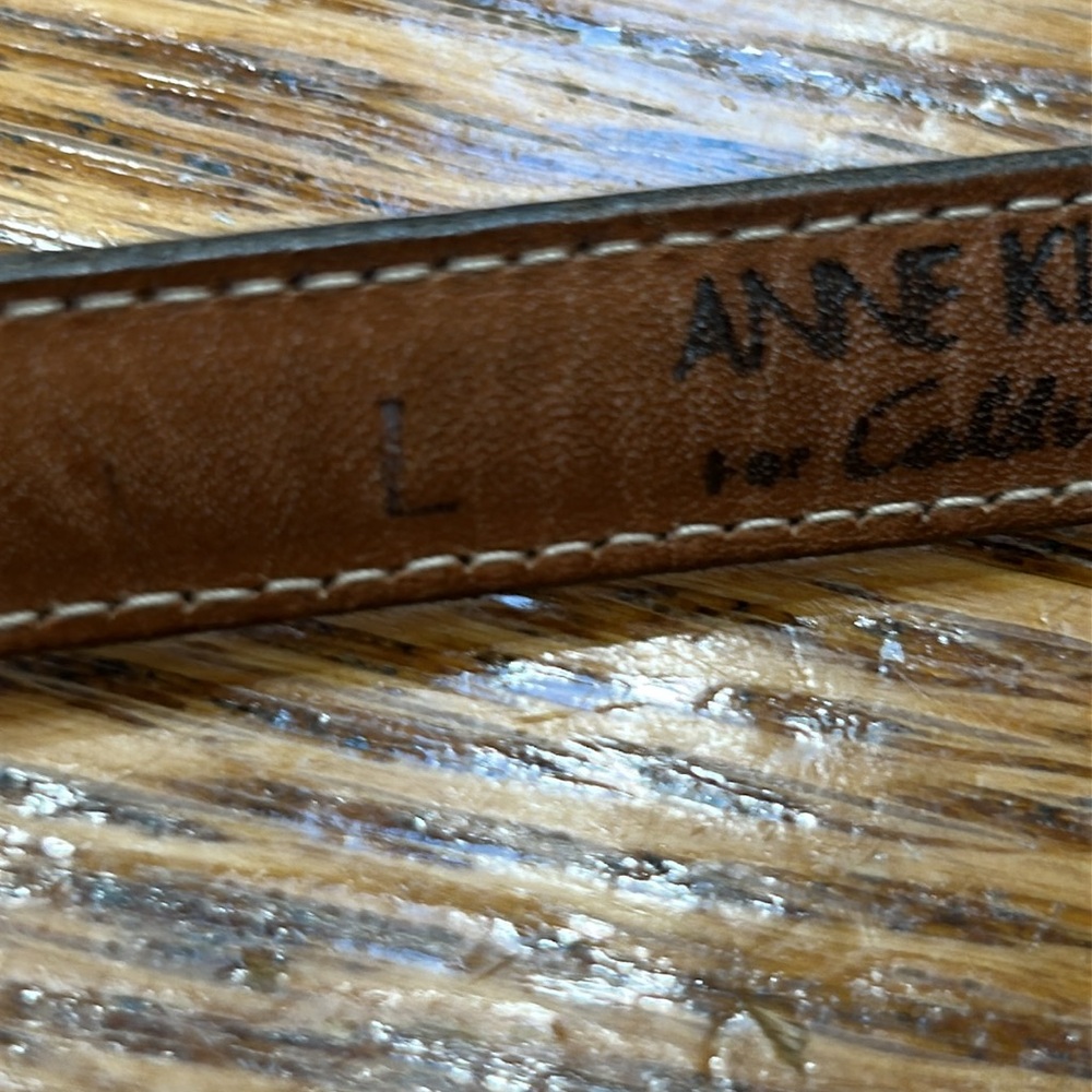 Anne Klein Navy Leather Belt with Gold Lion Buckle - Picture 10 of 10